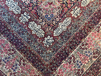 12’11”x21’7” Very Fine Collector Antique Hand-Knotted Signed Persian Kerman Area Rug