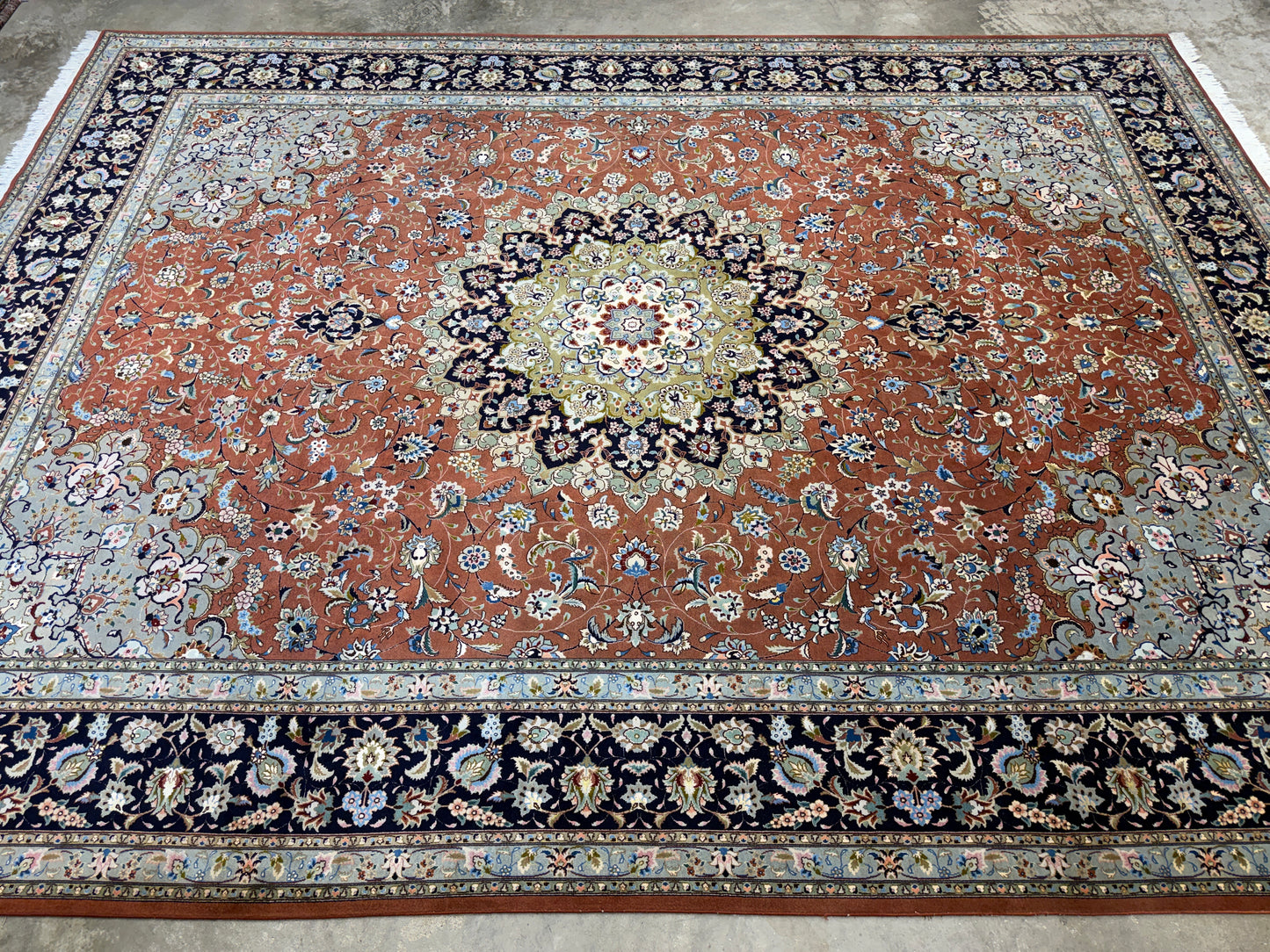 Hand-Knotted 60 Raj Persian Tabriz Rug - 9’9”x13’