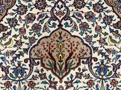 Hand-Knotted Persian Isfahan Rug -Garden of Birds- 3’7”x5’5”