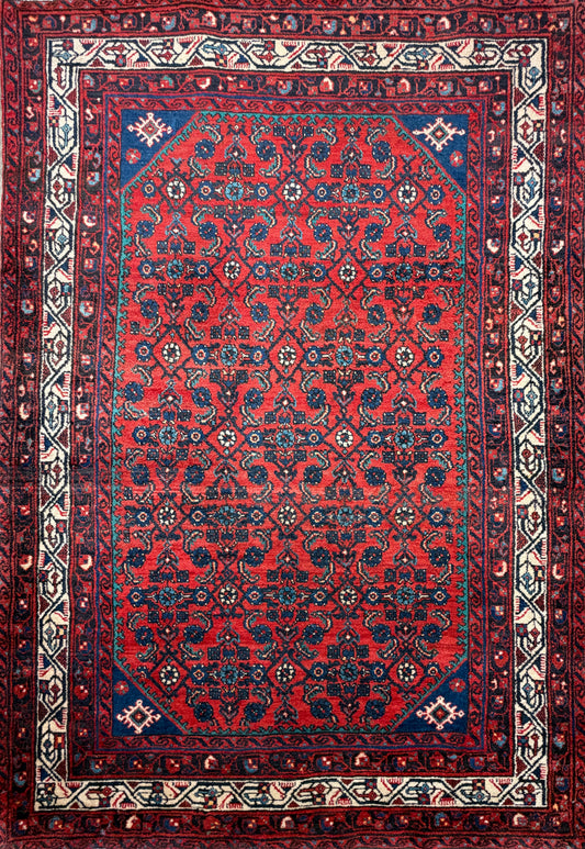 Hand-Knotted Persian Hamadan Rug - 4’4”x6’9”