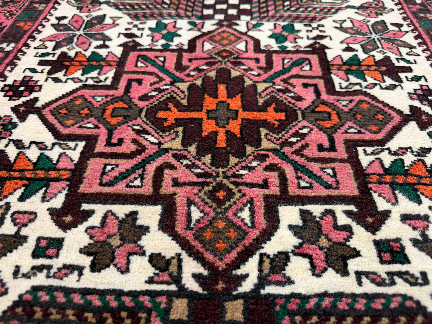 3’1”x18’4” Hand-Knotted Wool Heriz Persian Runner 3x18 Handmade Pink Rug