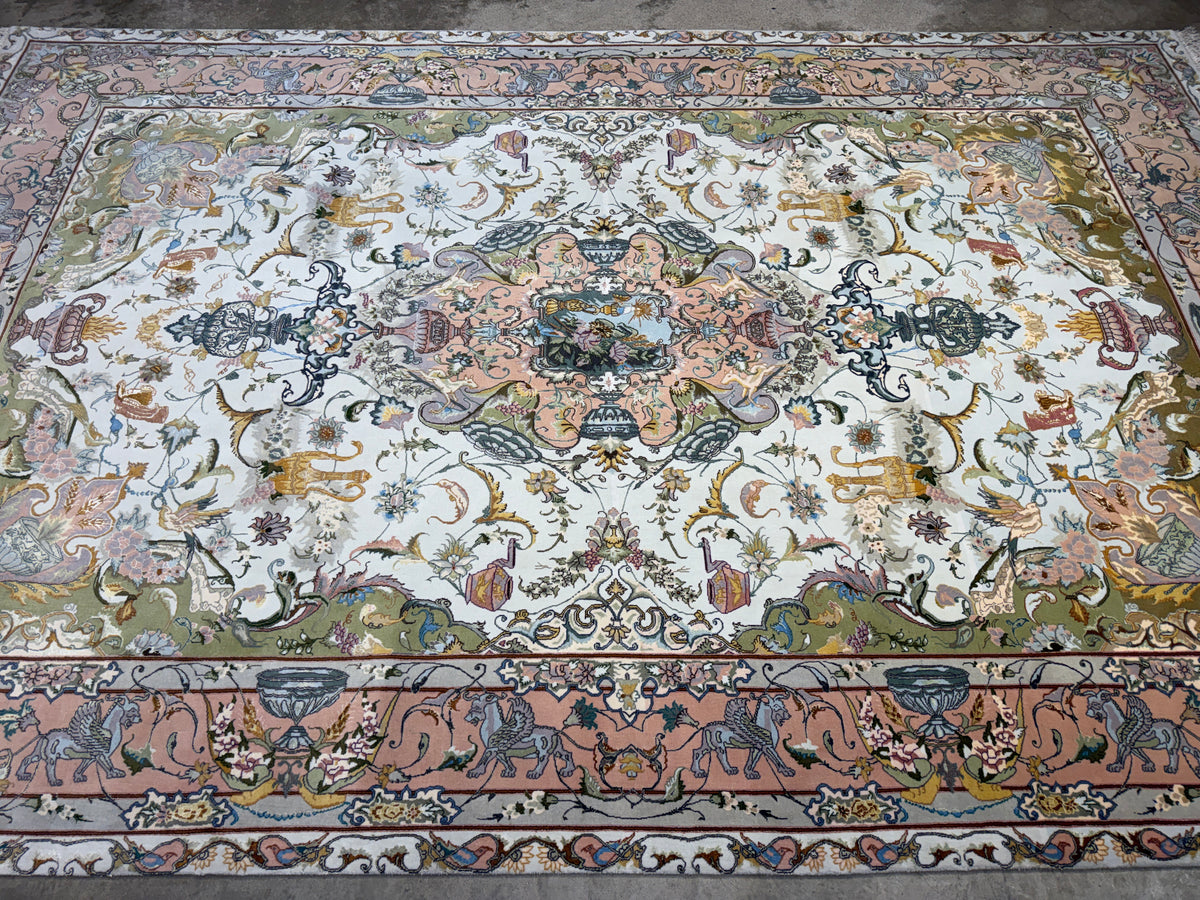 Hand-Knotted 60 Raj Persian Tabriz Rug - 6'8"x10'