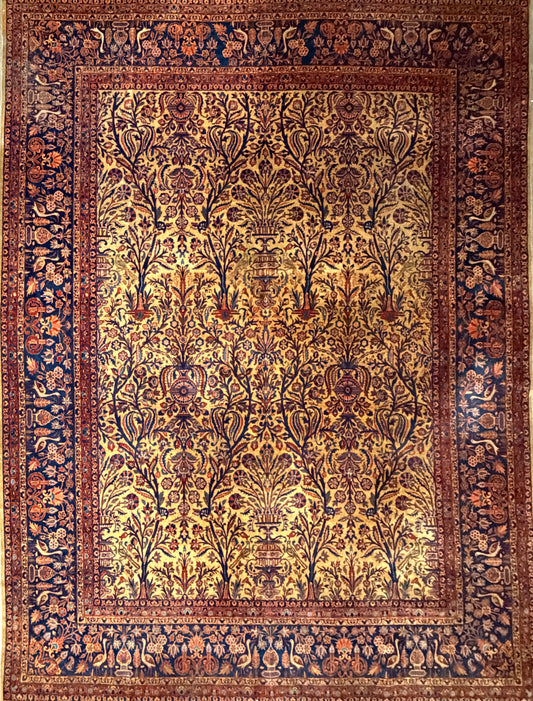 8'8"x11'9" Antique Hand-Knotted Wool Persian Kashan Rug
