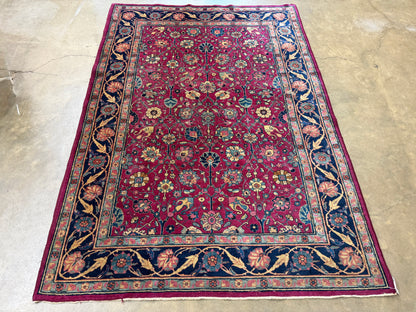 Hand-Knotted Antique Persian Kashan Rug - 4’5”x6’4”