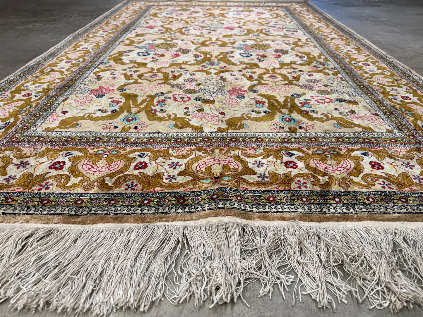 Hand-Knotted Silk Persian Qum Rug - 4’6”x7’2”