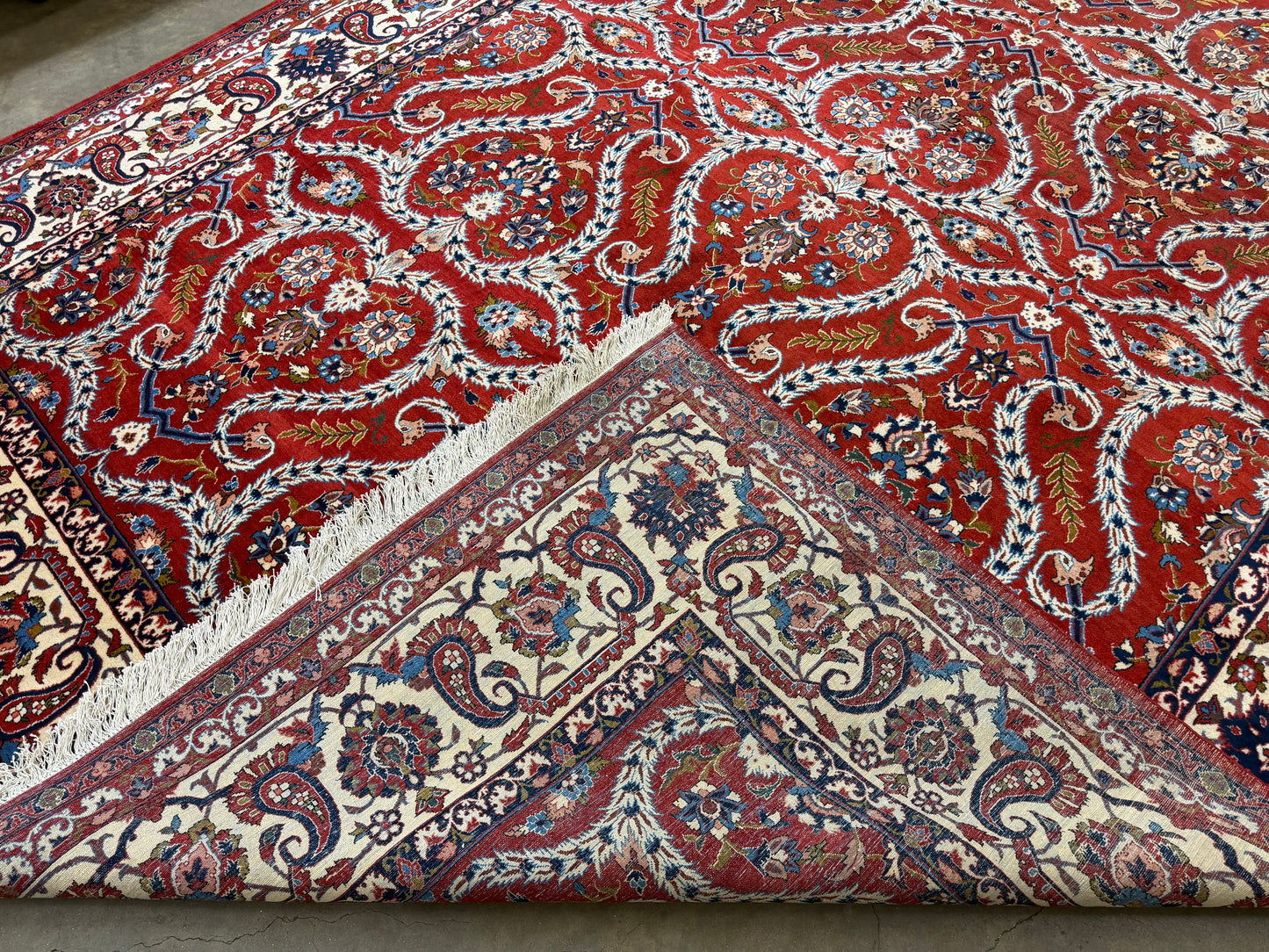 10’2”x14’2” Very Fine Vintage Hand-Knotted Wool Isfahan Persian Rug 10x14 Red All-Over Handmade Carpet