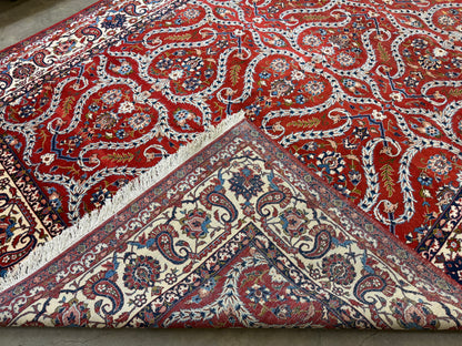 10’2”x14’2” Very Fine Vintage Hand-Knotted Wool Isfahan Persian Rug 10x14 Red All-Over Handmade Carpet