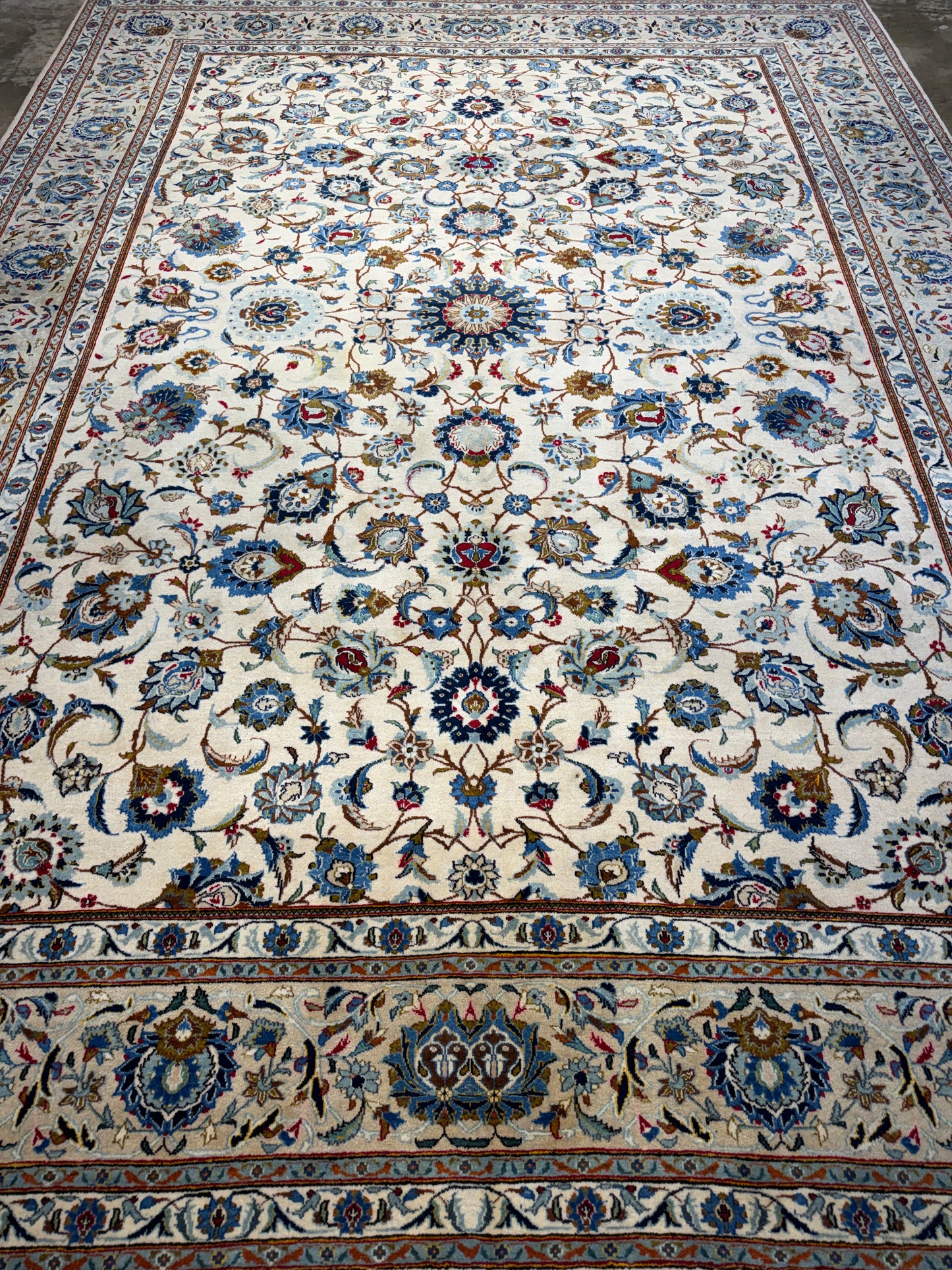 9’9”x13’1” Antique Hand-Knotted Persian Kashan All-over Signed Sanaee Area Rug