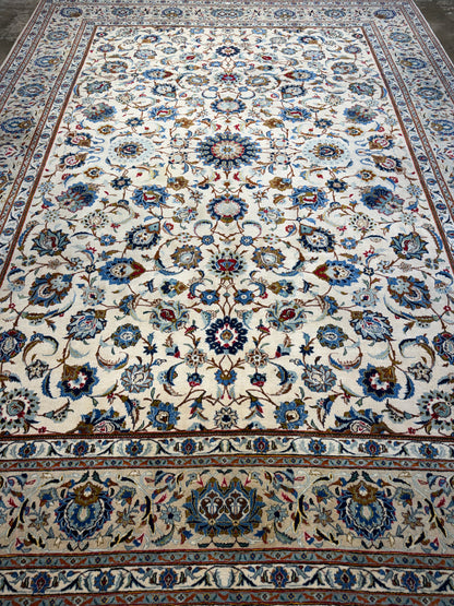 9’9”x13’1” Antique Hand-Knotted Persian Kashan All-over Signed Sanaee Area Rug