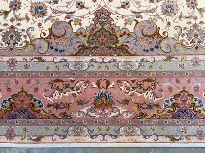 9’10”x13’5” Very Fine Hand-Knotted Persian Tabriz 80 Raj Area Rug