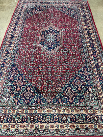 6’x9’ Fine Hand-Knotted Wool IndoBidjar Persian Rug 6x9 Burgundy All-Over Handmade Carpet