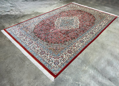 Luxurious Hand-Knotted 100% Silk Persian Qum Rug - 6'5"x9'5"