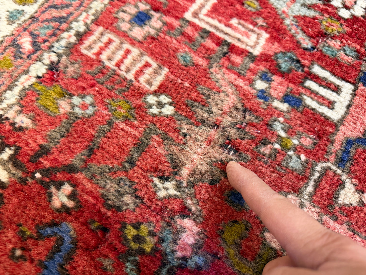 3’10”x10’10” Antique Hand-Knotted Wool Heriz Persian Runner 3x10 Handmade Red Rug