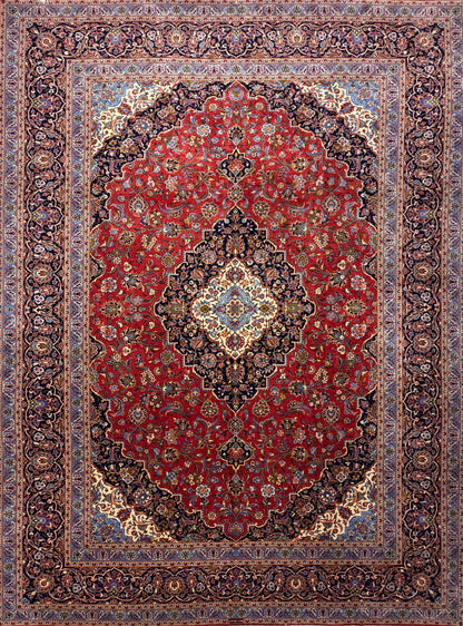 9’11”x13’ Hand-Knotted Signed Persian Kashan Area Rug