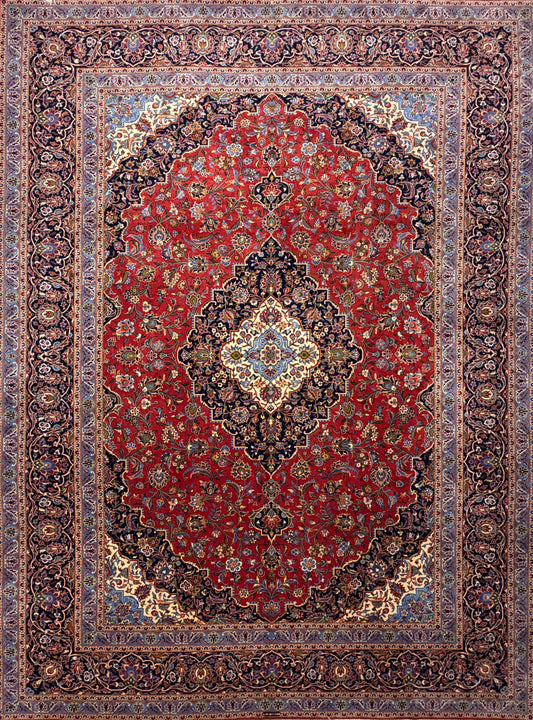 9’11”x13’ Hand-Knotted Signed Persian Kashan Area Rug