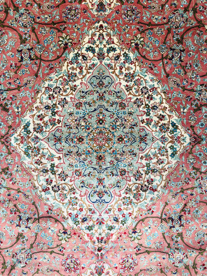 Luxurious Hand-Knotted 100% Silk Persian Qum Rug - 6'5"x9'5"