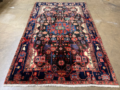 5’6”x8’6” Vintage Hand-Knotted Wool Nahavand Persian Rug 5x8 Handmade Tribal Carpet