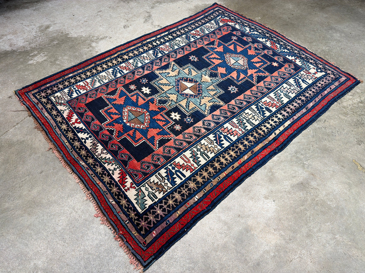 Antique Hand-Knotted Kazak Rug - 4’2”x5’6”