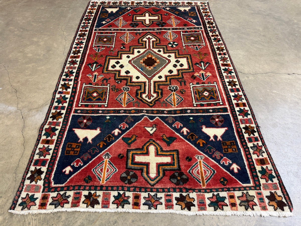 Hand-Knotted Persian Hamadan Rug - 4'6"x6'9"