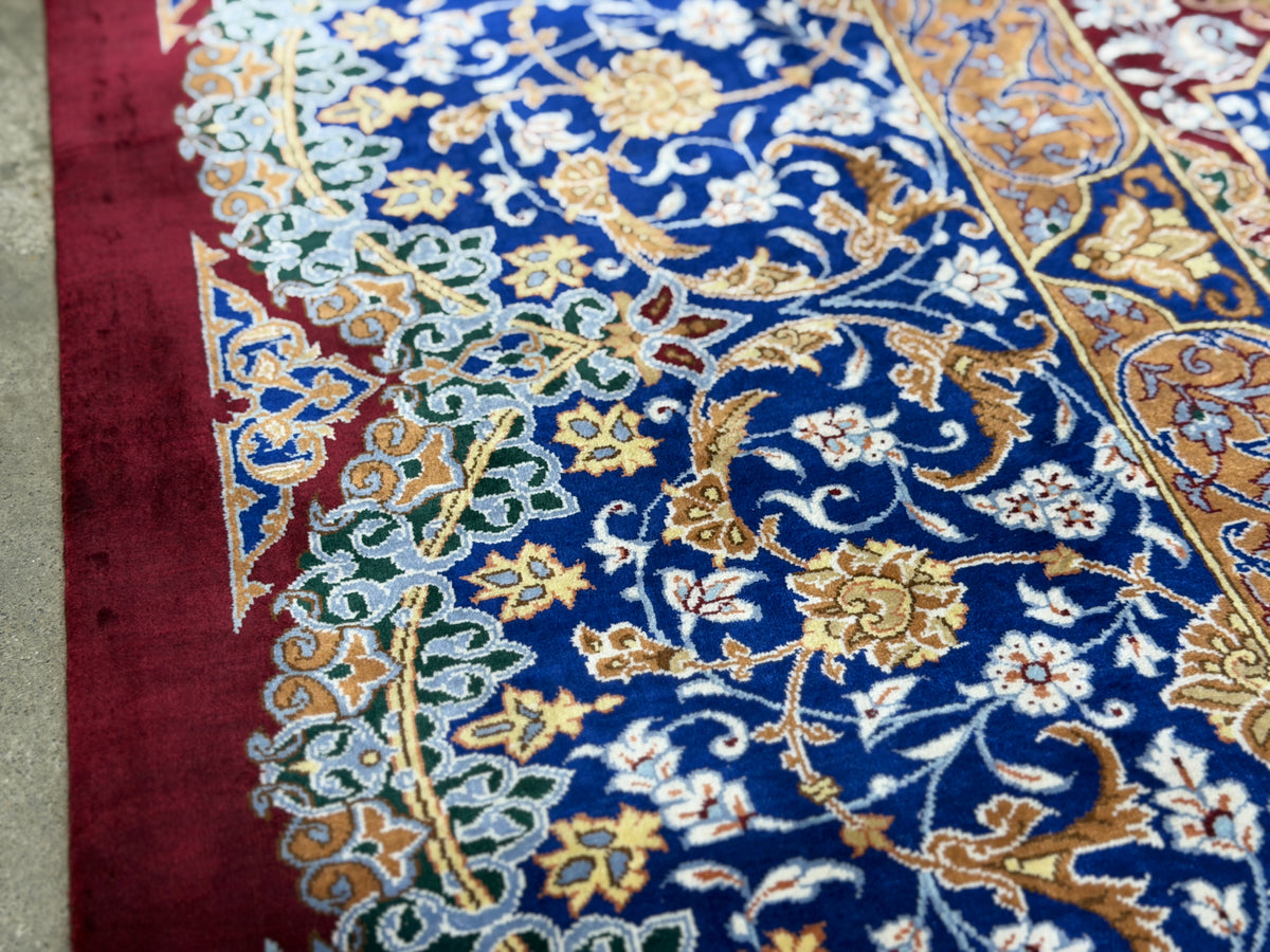 Luxurious Hand-Knotted 100% Silk Persian Qum Rug - Signed Kazemi - 6'6"x10'
