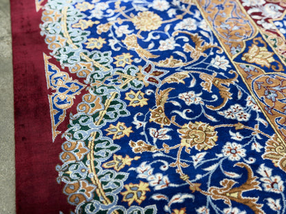 Luxurious Hand-Knotted 100% Silk Persian Qum Rug - Signed Kazemi - 6'6"x10'