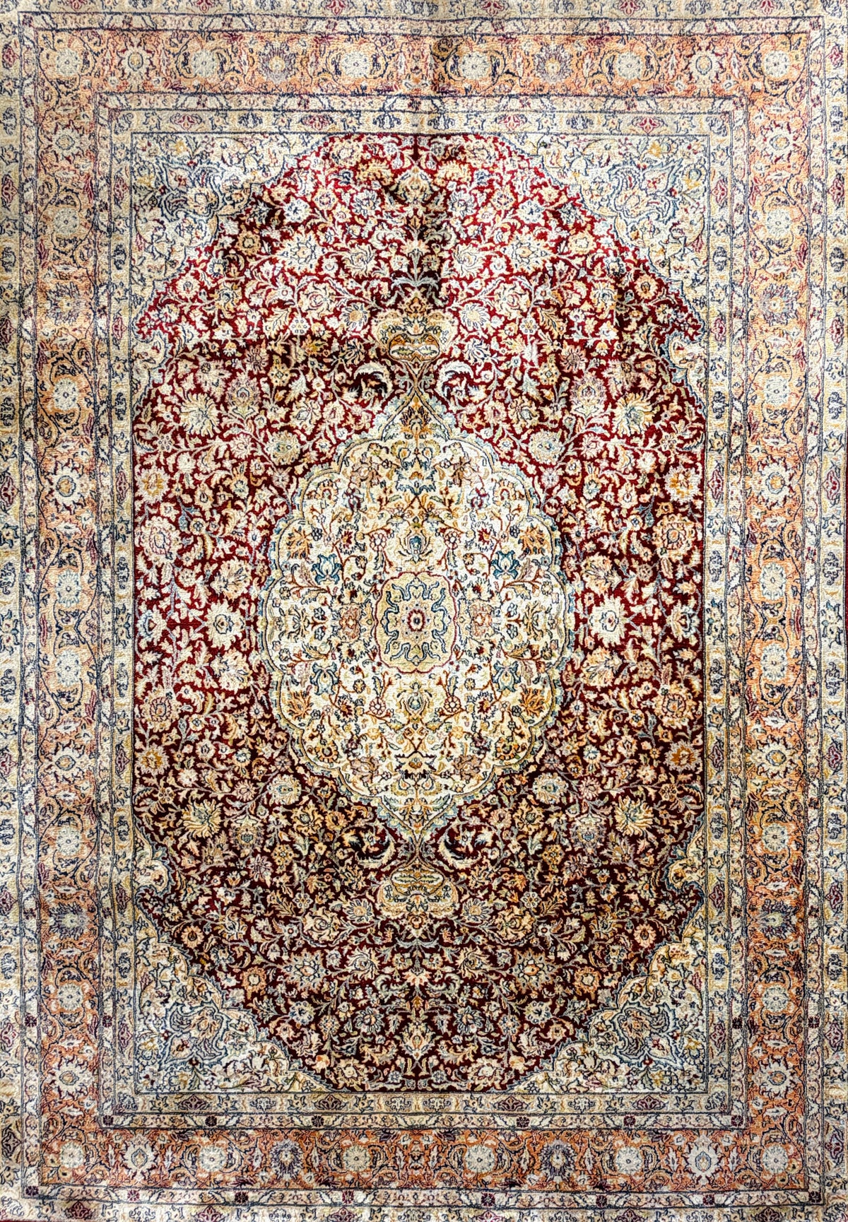 Hand-Knotted 100% Kashmiri Silk Rug - 6’10”x9’11”