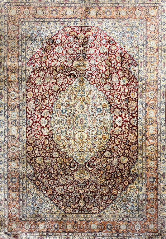 Hand-Knotted 100% Kashmiri Silk Rug - 6’10”x9’11”