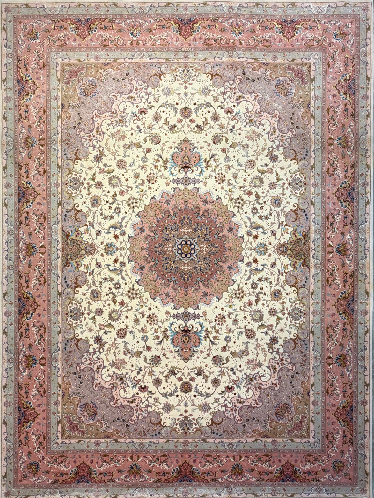 9’10”x13’5” Very Fine Hand-Knotted Persian Tabriz 80 Raj Area Rug