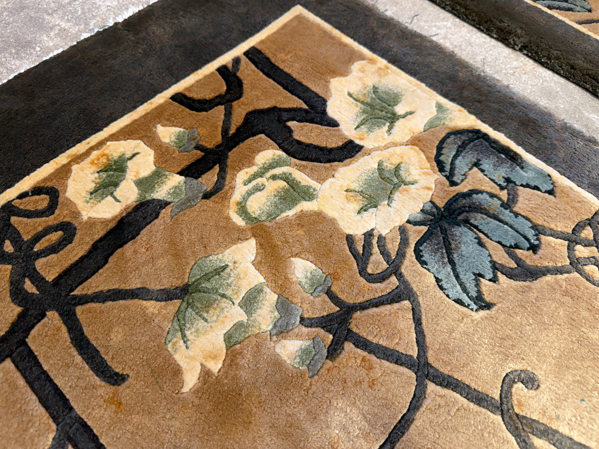 Pair of Antique Hand-Knotted 100% Silk Art Deco Rugs - 2’x3’