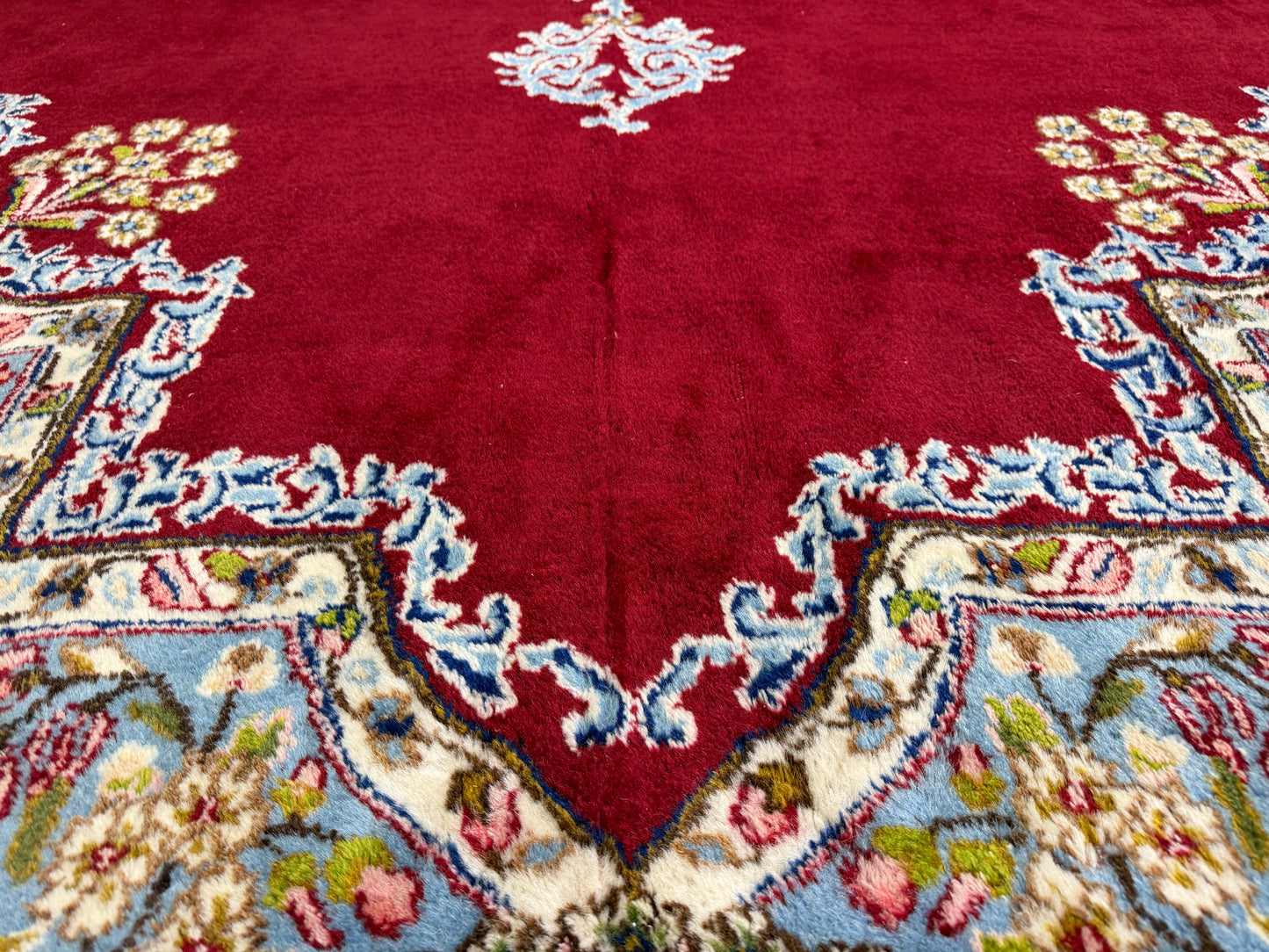 9x14 Vintage Hand-Knotted Wool Kerman Persian Rug Red Handmade Carpet