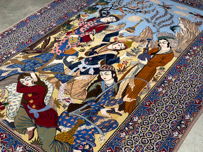 Hand-Knotted Pictorial Persian Isfahan Rug - 5’1”x7’8”