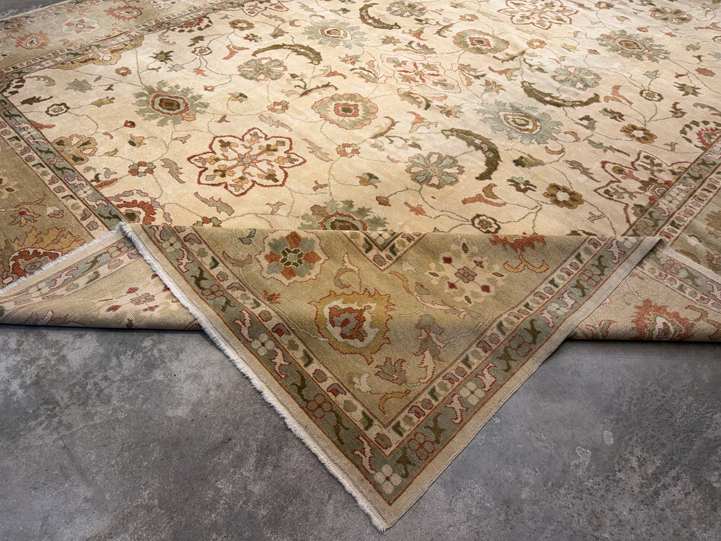 13’1”x16’2” Hand-Knotted Wool Oushak Area Rug Handmade All-over Carpet