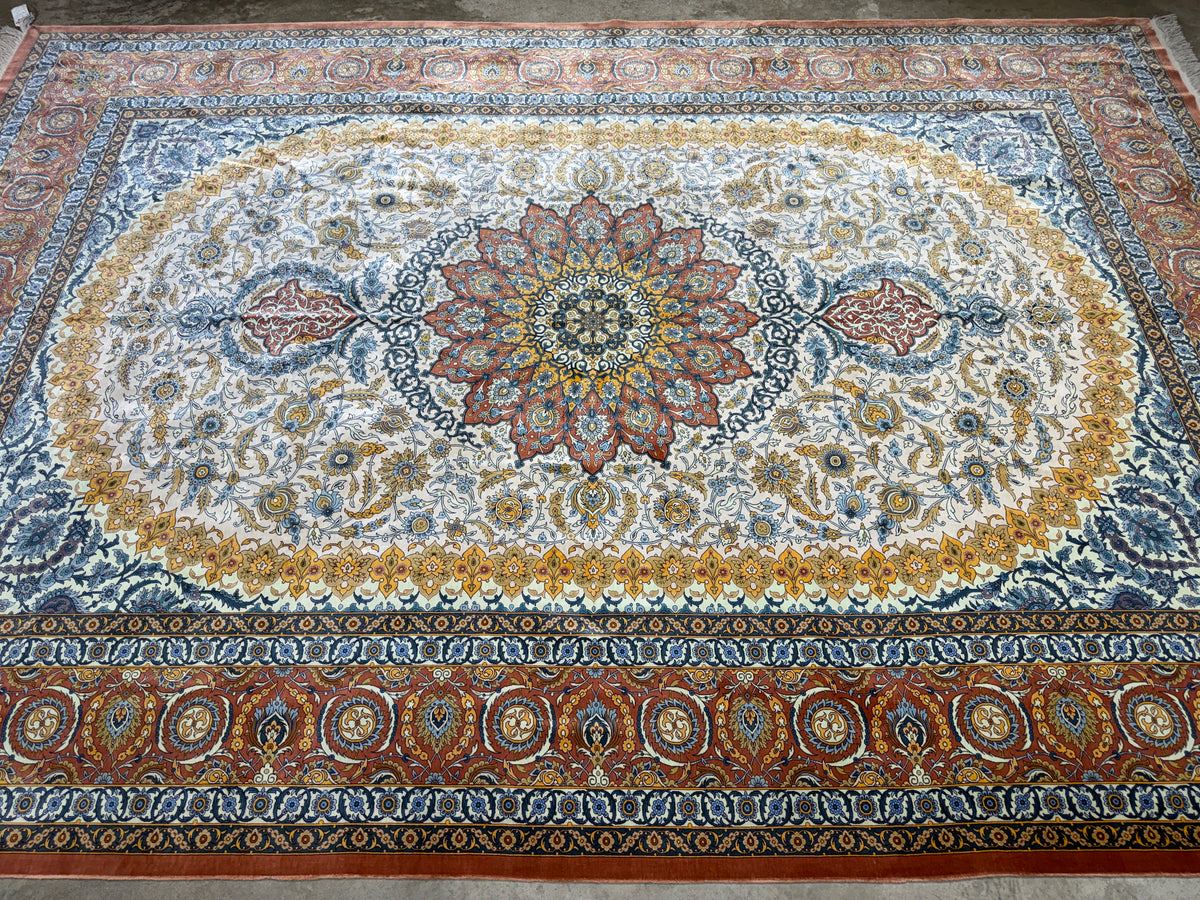 Luxurious Hand-Knotted 100% Silk Persian Qum Rug - Signed MirMahdi - 7'3"x10'7"