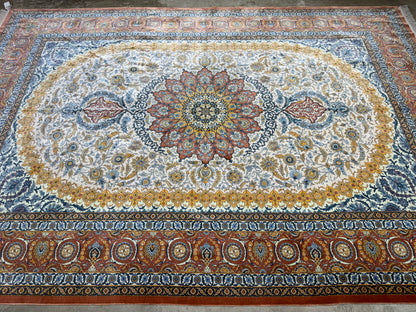 Luxurious Hand-Knotted 100% Silk Persian Qum Rug - Signed MirMahdi - 7'3"x10'7"