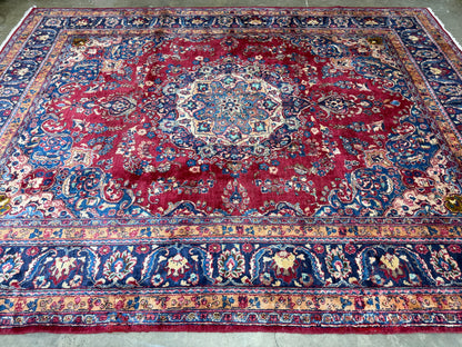 Hand-Knotted Wool Mashad Rug - 9’7”x12’5”