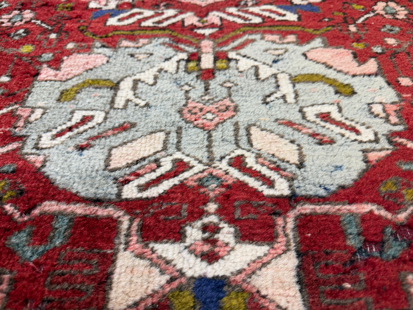 3’10”x10’10” Antique Hand-Knotted Wool Heriz Persian Runner 3x10 Handmade Red Rug