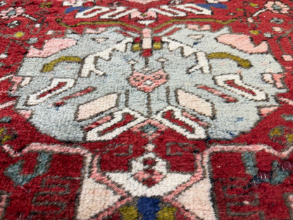 3’10”x10’10” Antique Hand-Knotted Wool Heriz Persian Runner 3x10 Handmade Red Rug