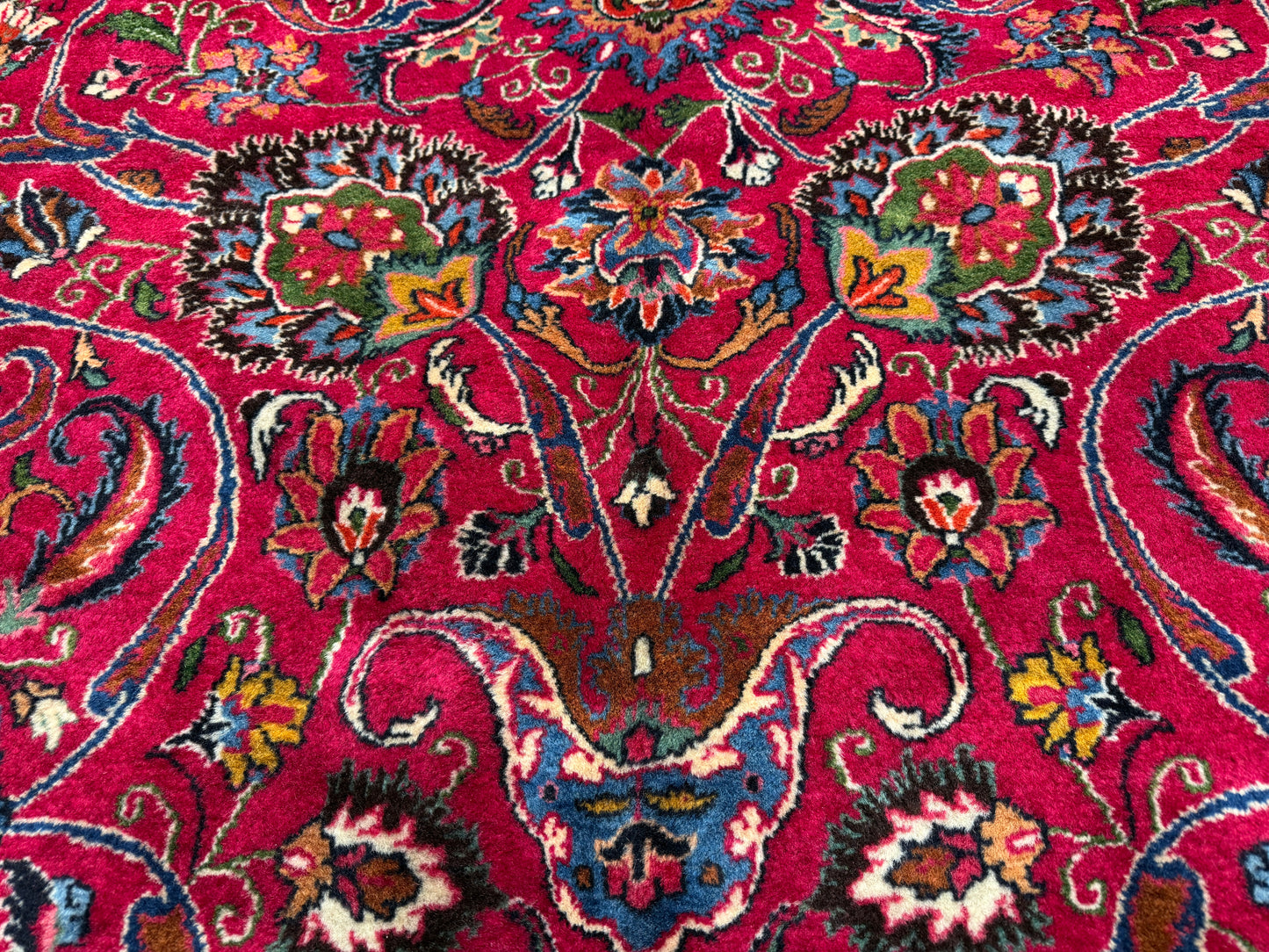 11’6”x16’5” Hand-Knotted Very Fine Wool Persian Mashad Signed Area Rug Handmade