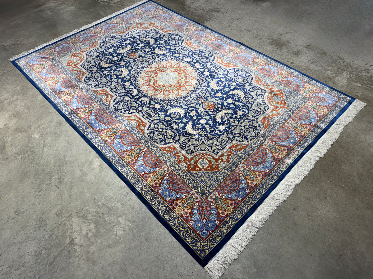 Hand-Knotted Silk Persian Qum Rug - Signed Ahmadi - 4’6”x6’7”