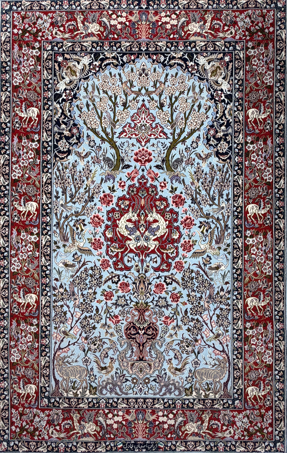 Hand-Knotted Pictorial Persian Isfahan Rug - 3’7”x5’7”