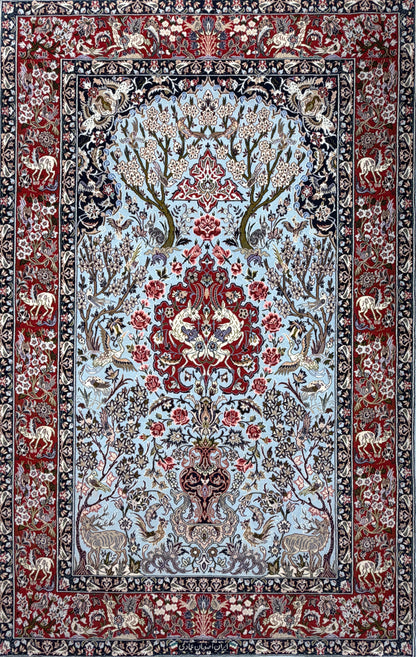 Hand-Knotted Pictorial Persian Isfahan Rug - 3’7”x5’7”