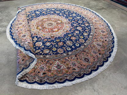 9’6” Diameter Very Fine Hand-Knotted Wool & Silk Round Tabriz Persian Rug - 9x9 Handmade Carpet