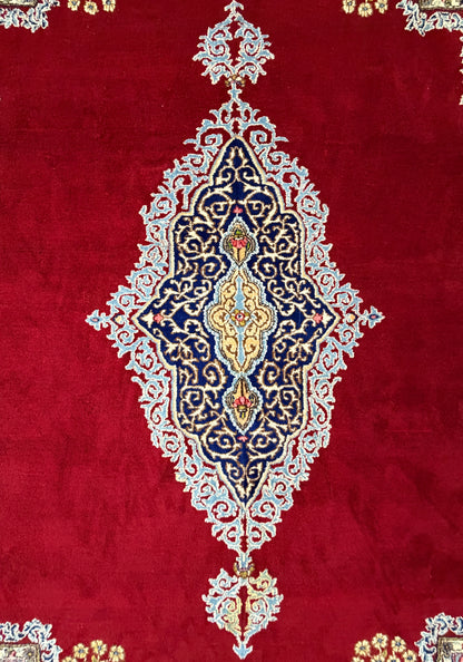 9x14 Vintage Hand-Knotted Wool Kerman Persian Rug Red Handmade Carpet