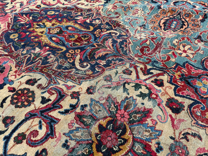 13’6”x21’10” Antique Hand-Knotted Very Fine Wool Persian Kerman Area Rug