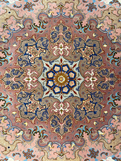 9’10”x13’5” Very Fine Hand-Knotted Persian Tabriz 80 Raj Area Rug