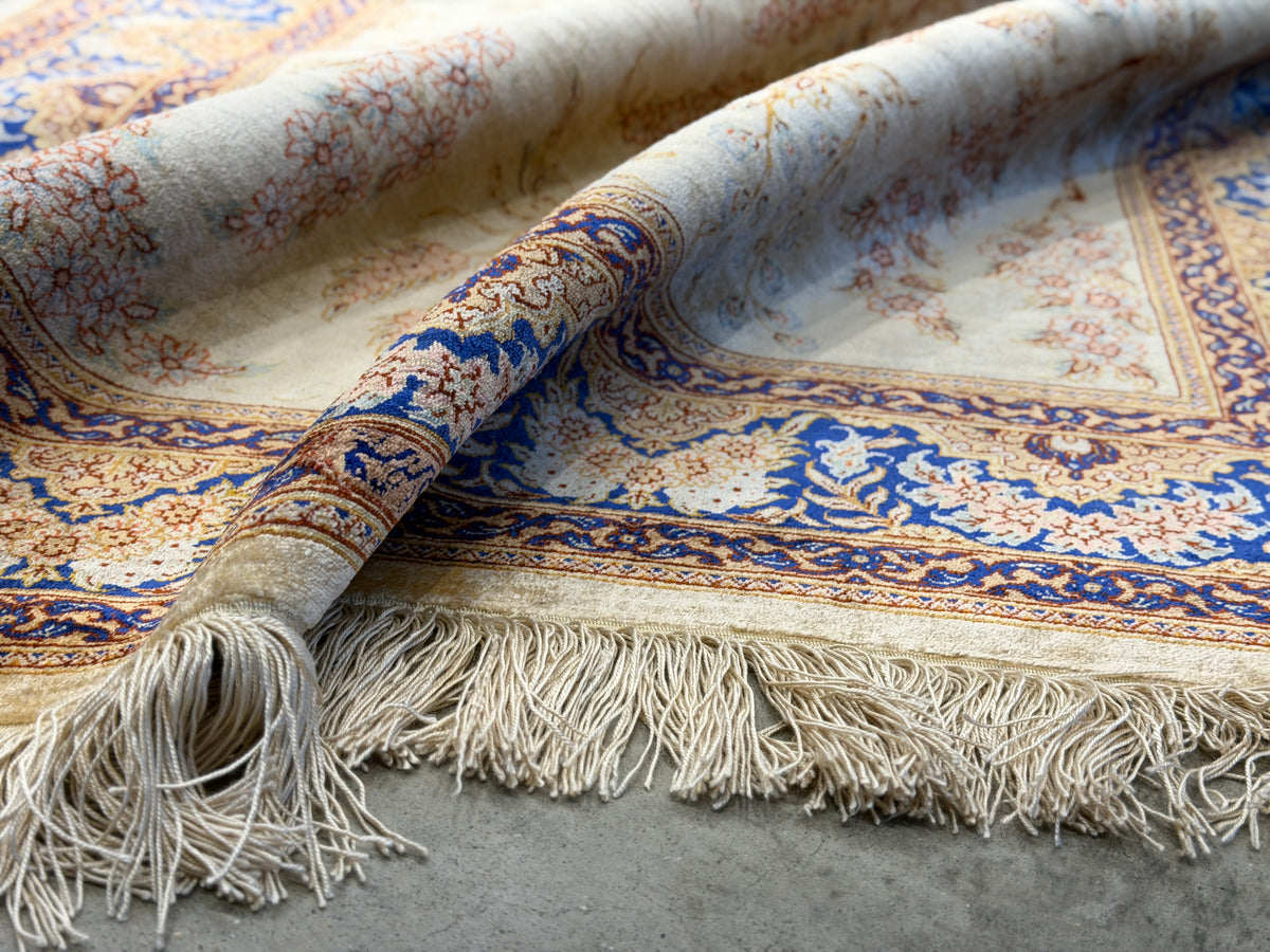 Hand-Knotted Silk Persian Qum Rug - Signed Rezaei - 3’4”x4’10”