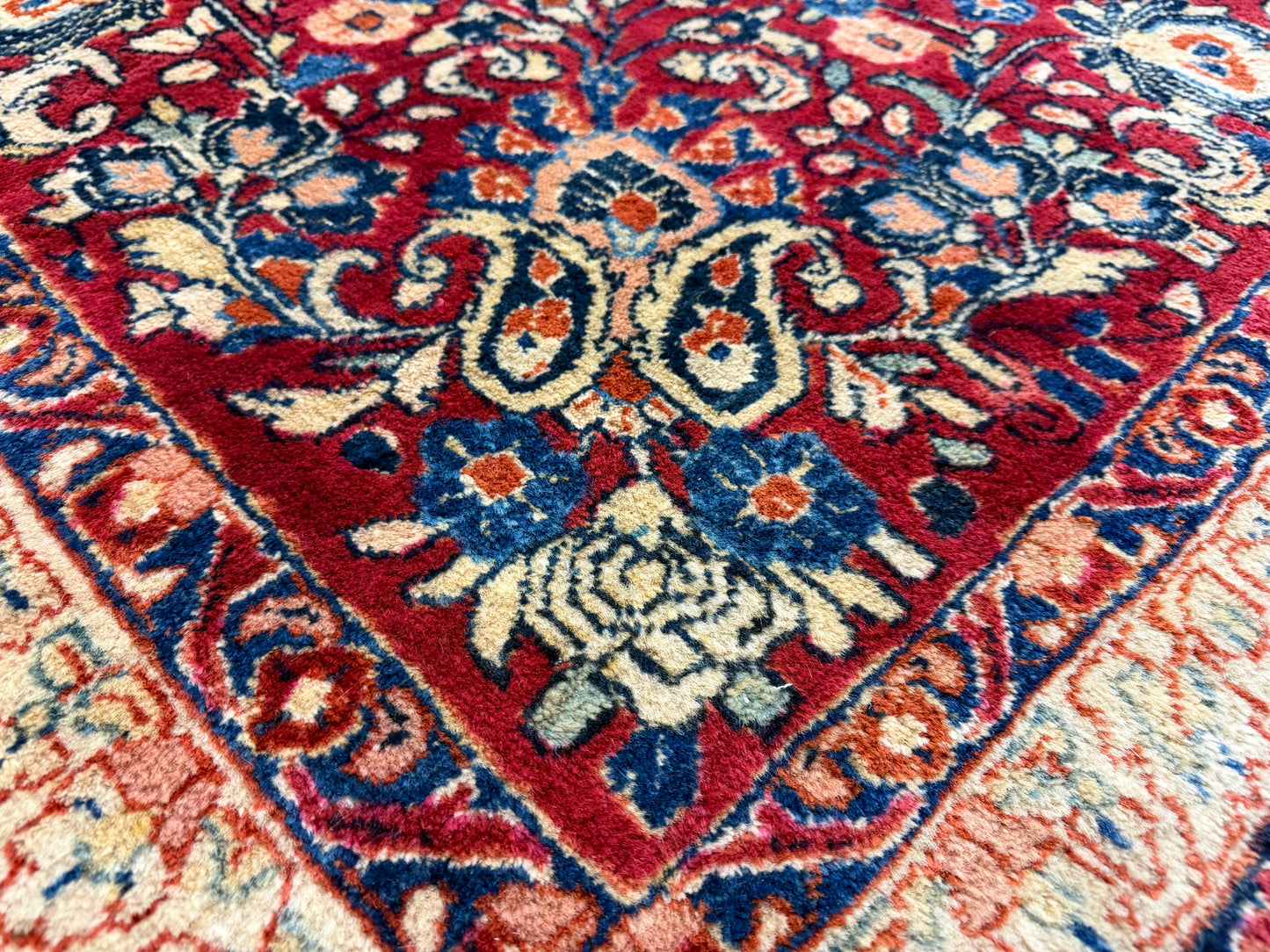 8’8”x11’6” Antique Hand-Knotted Wool Sarouk Persian Rug 8x11 Red Handmade Carpet