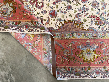 9’9”x13’9” Very Fine Hand-Knotted Persian Tabriz 80 Raj Signed Area Rug