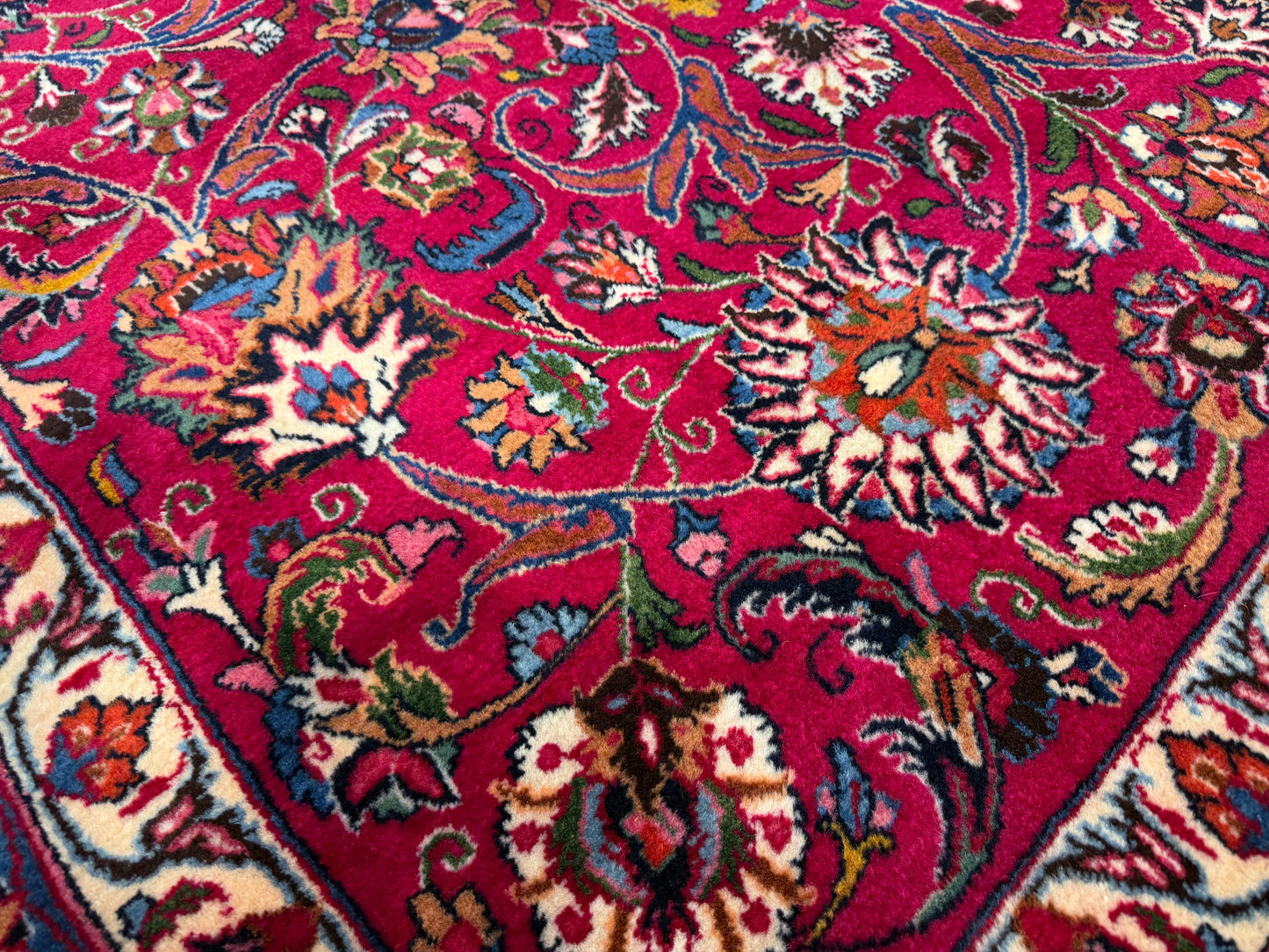 11’6”x16’5” Hand-Knotted Very Fine Wool Persian Mashad Signed Area Rug Handmade