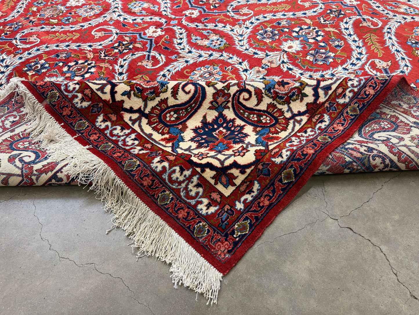 10’2”x14’2” Very Fine Vintage Hand-Knotted Wool Isfahan Persian Rug 10x14 Red All-Over Handmade Carpet